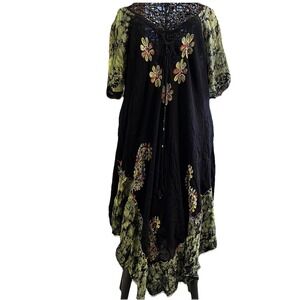 Embroidered Whimsigoth Dress Women's M/L Black Fairy Grunge Y2K Asymmetrical